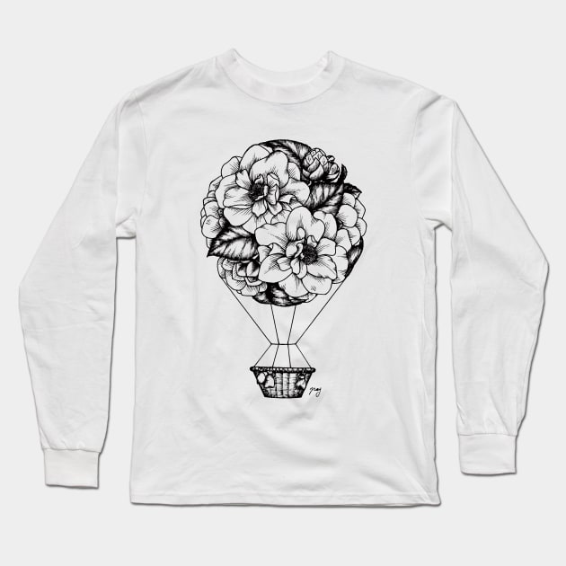 Floral Hot Air Balloon Long Sleeve T-Shirt by Akbaly